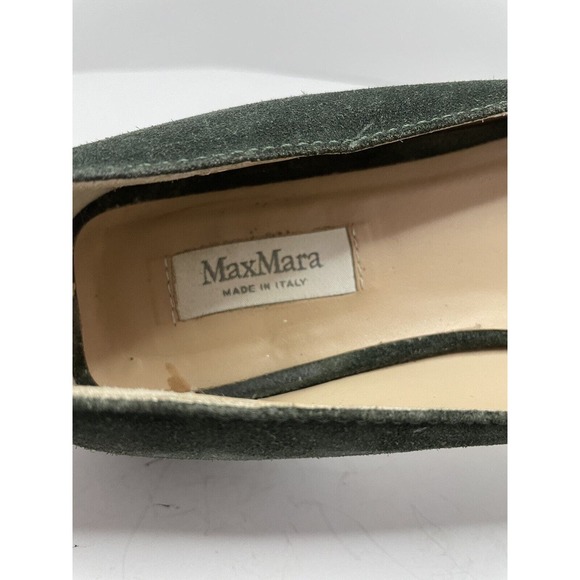 Max Mara Loafers Square Toe Suede Green Flats Women's Size 37 US 6.5 FLAW - Picture 9 of 12